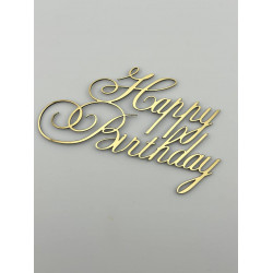 Зеркальный боковой топпер на торт Happy Birthday, торцевой топпер на бок торта пластиковый